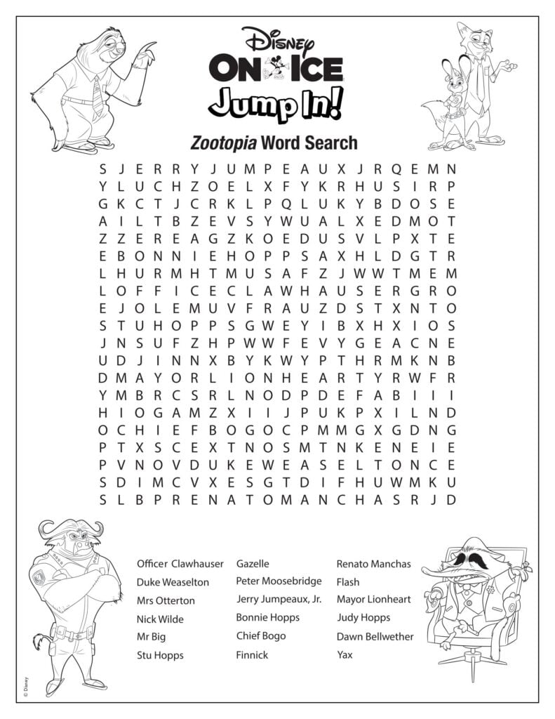 <em>Disney On Ice</em> Zootopia themed wordsearch
